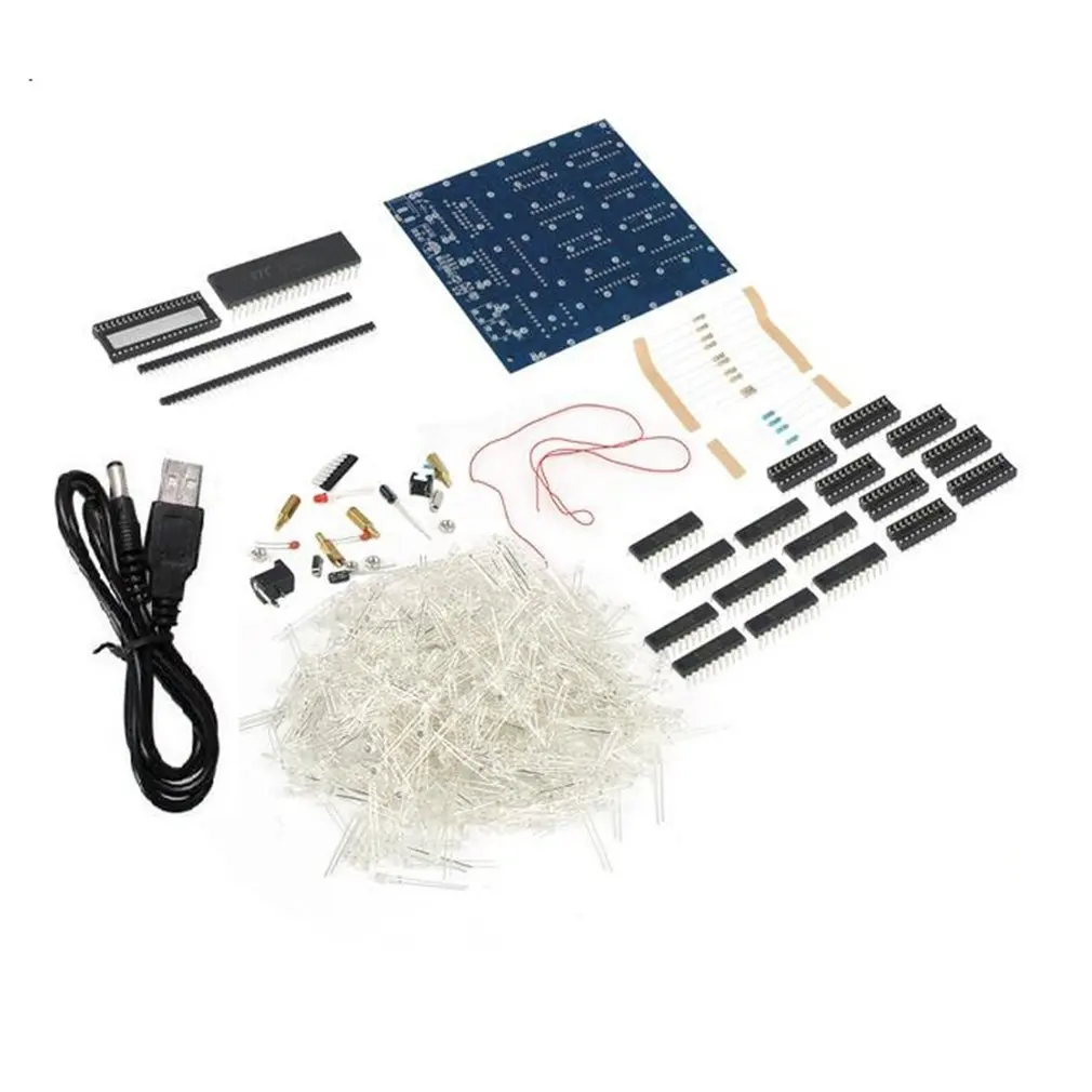 

3D 8 Light Cube (parts) pcb Board +60 s2+573+2803 / CUBE8 8x8x8 3D LED + information and S(3D8S) 3d Led Cube Blue