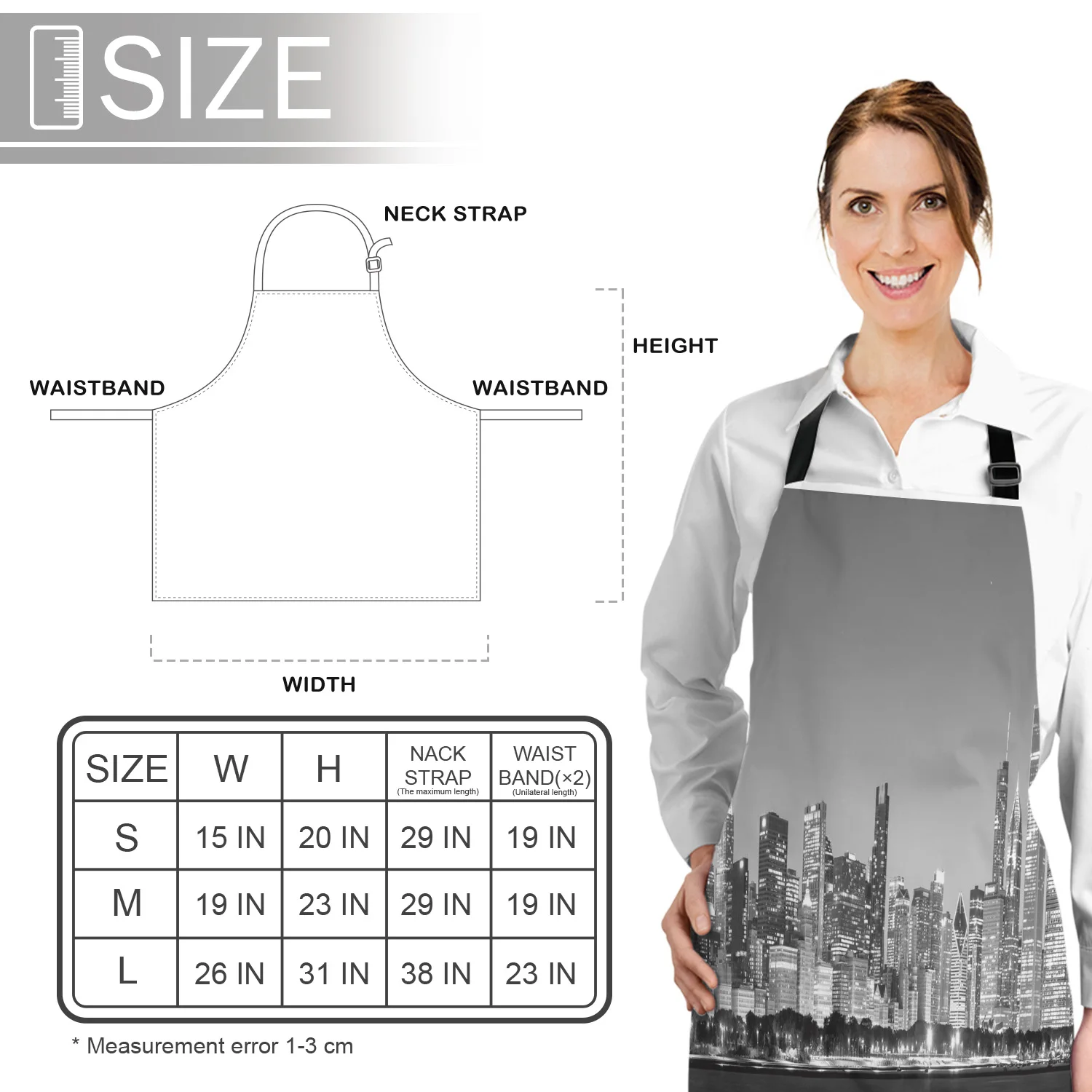 

Night Panorama City Chicago Printed Kitchen Cooking Baking Aprons Canvas Sleeveless For Women Man Kids Home Delantal Cocina