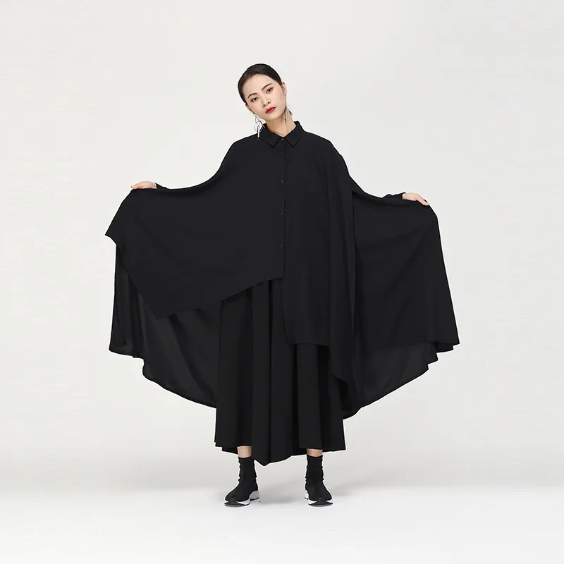 black GCC2010 XITAO Осень Новые нерегулярные женские блузки удлиненная шифоновая рубашка плюс размер женские топы и блузки модные элегантные GCC2010 - Цвет: black GCC2010