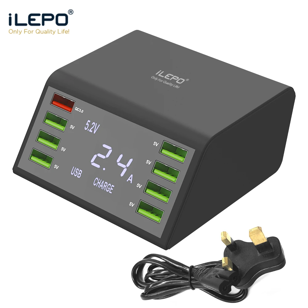 

ILEPO 60 Вт 8 портов USB зарядное устройство LCD QC3.0 USB зарядная станция быстрое зарядное устройство для iPhone 11 Pro Max XS XR Samsung S10