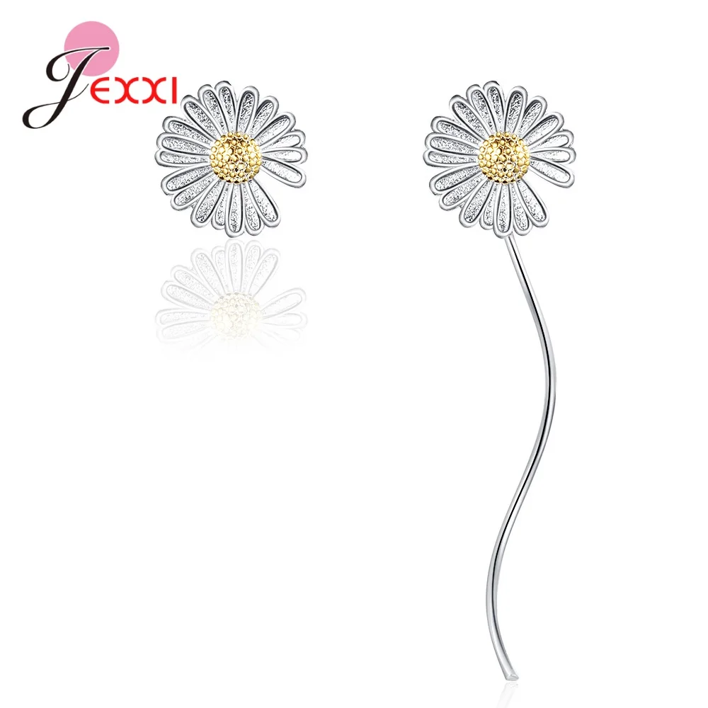 

Flower Pattern Long Dangle Earrings For Women 925 Sterling Silver Colorful CZ Flower Pattern Drop Earrings Girl Bijoux New