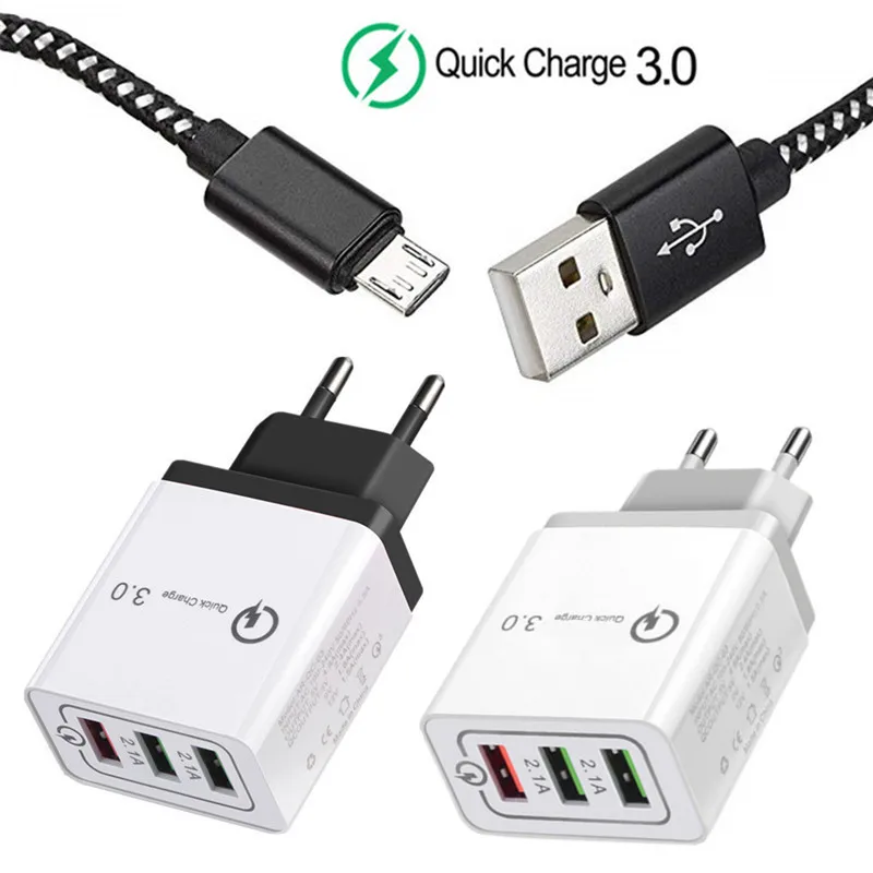 Для Huawei Y5 Prime 2018 Y6 Y7 P Smart 2019 QC 3 0 адаптер Quick Charge EU зарядное устройство Micro USB кабель