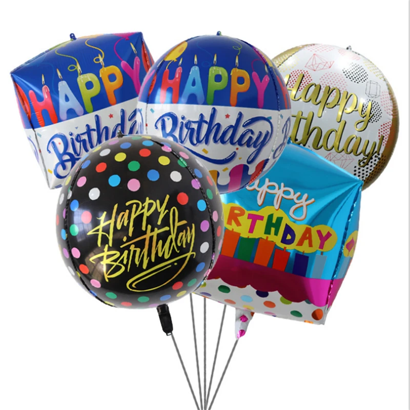 

22-Inch Printed 4D Ball Happy Birthday Balloon Six-Sided Ball Party Decorative Aluminum Foil Balloon