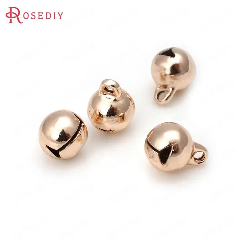 

50PCS 6MM 8MM 10MM 24K Champagne Gold Color Plated Brass Bell Beads Bracelet Charms High Quality Diy Jewelry Accessories