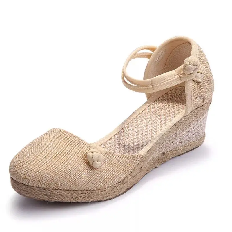 

New Female Wedges Sandals Slope Heel Casual Sandals Comfortable Sandals Pointed Toe Woven Buckle Womens Platform Heels Sandals