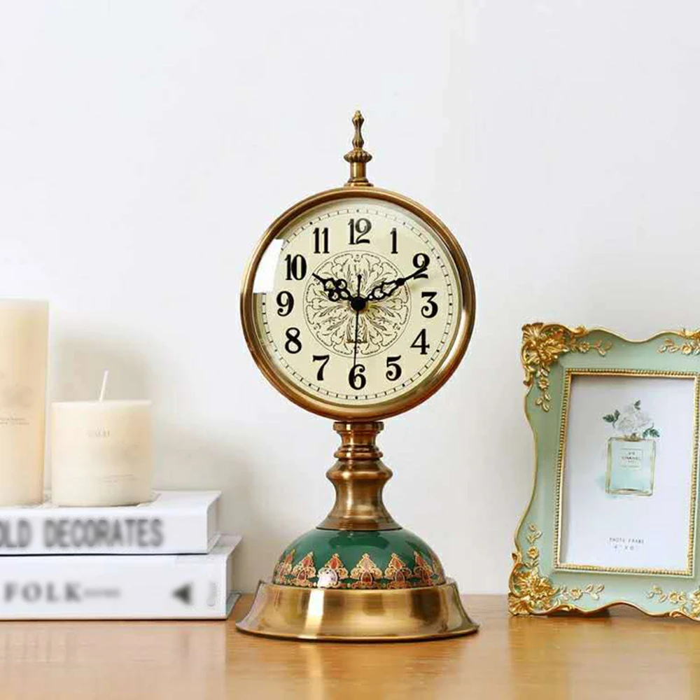Table Clock Vintage Desk Art Gold Glass Design Non-Slip Base Silence Scanning Living Room Home Decoration | Дом и сад
