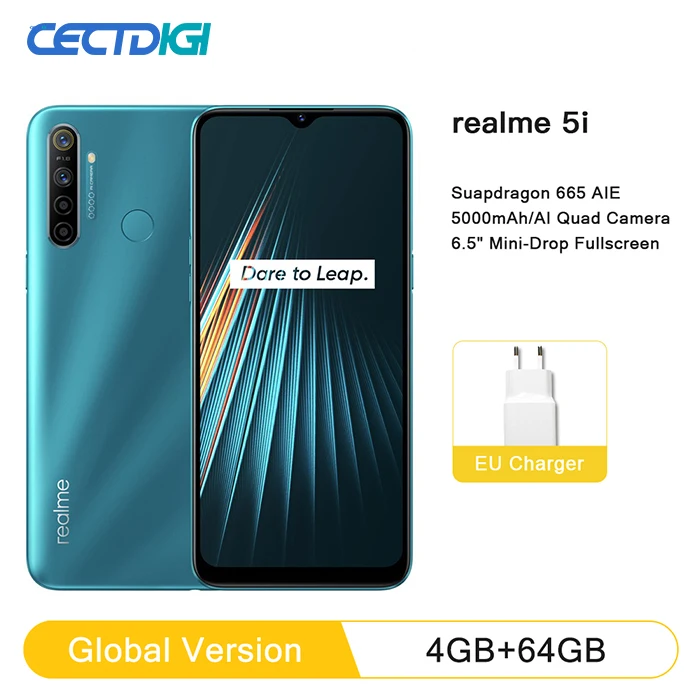 Глобальная версия realme 5i 4 Гб RAM 64 ГБ ROM мобильный телефон Snapdragon 665 AIE 12MP Quad Camera 6 5