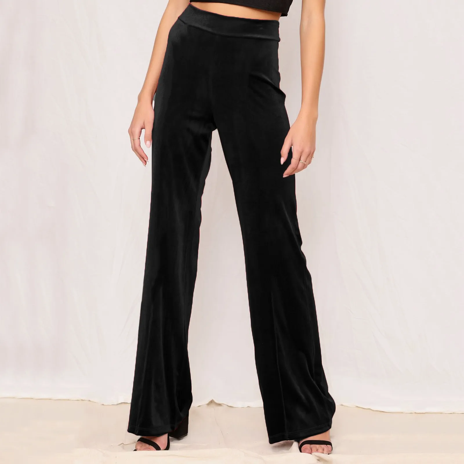 

Velvet Wide Leg Pants Women Loose Autumn Solid Color Mid Waist Cotton Pants Loose Straight Pockets Casual Trousers Sweatpants