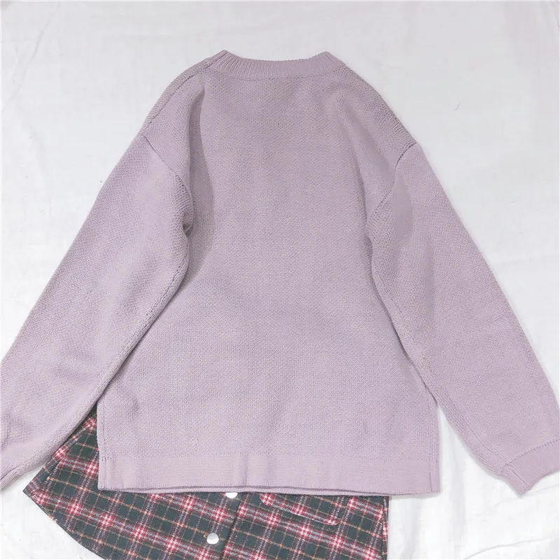 Корейский элегантный стиль аниме узор жаккард круглый воротник вязаный свитер