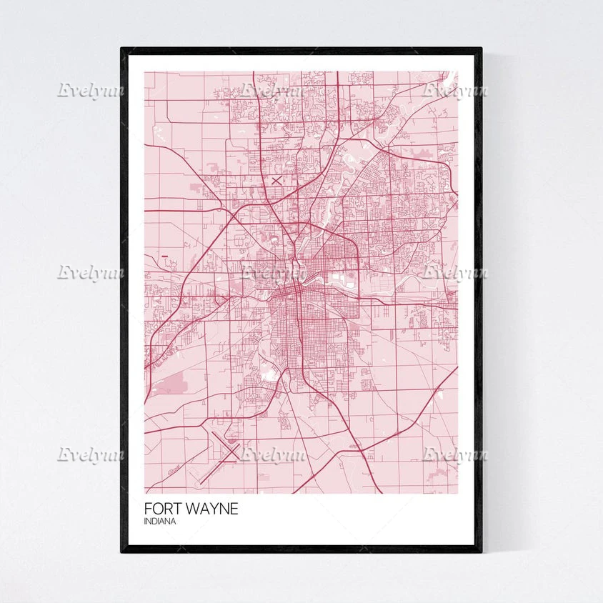 Карта из форта Уэйна Индиана скандинавский ретро-минимализм живопись плакаты и