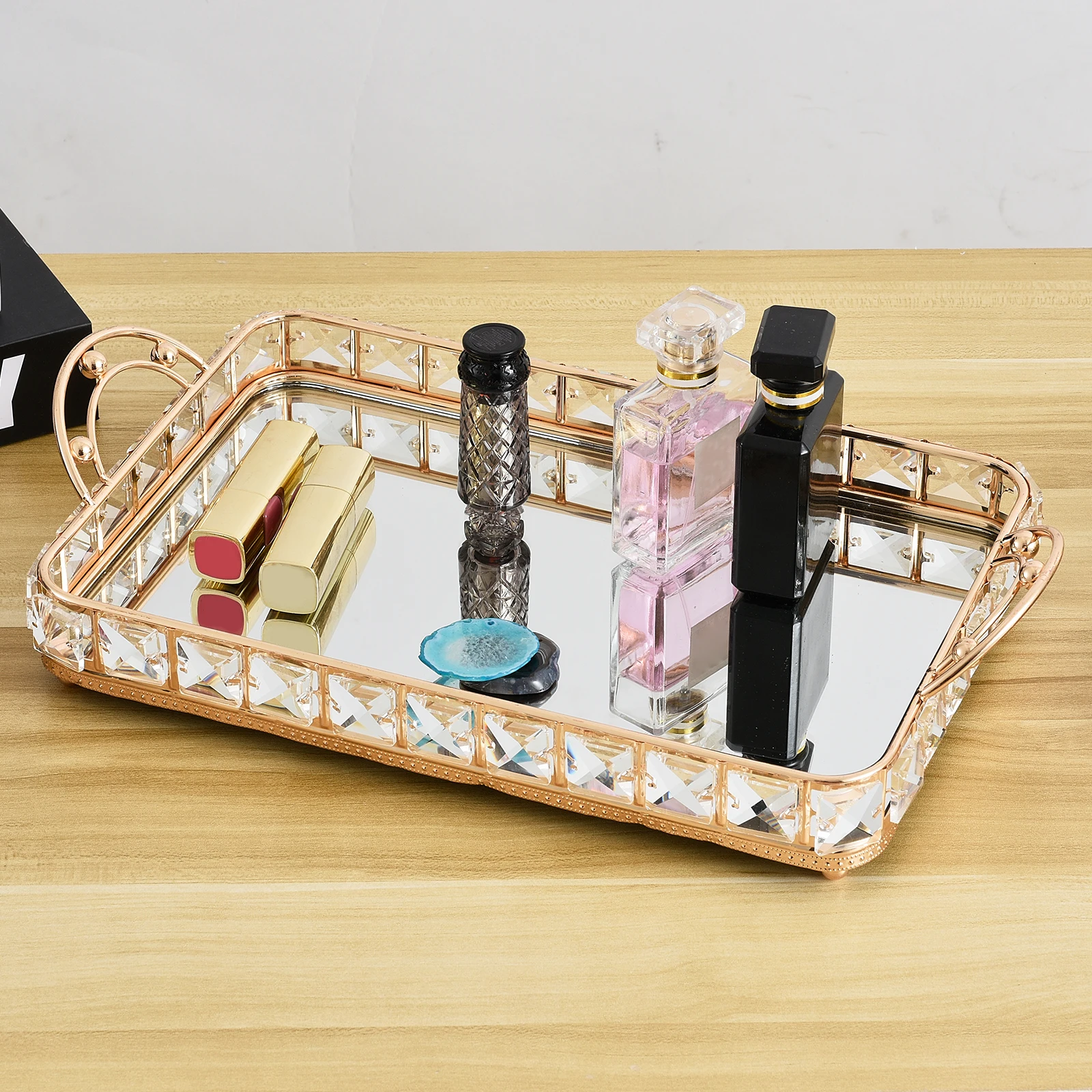 

1pc Mirrored Vanity Makeup Perfume Tray Bathroom Bedroom Decorative Tray