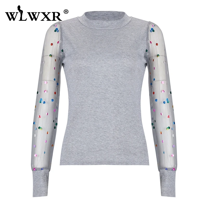 WLWXR черная Повседневная осенне зимняя сетчатая трикотажная Сексуальная Блузка в