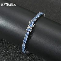 mathalla 4mm one row tennis chain iced out sea blue cubic zircon tennis chain bracelet for women girls