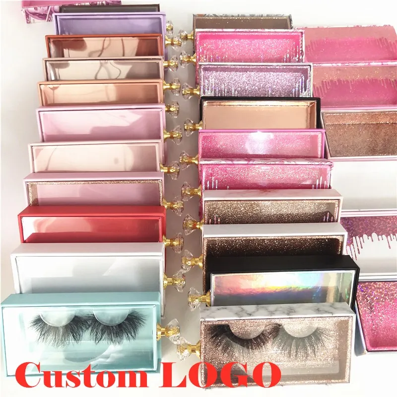 

20pcs wholesales Crystal handle NEW make logo False Eyelashes Packaging Box Lash Boxes Fake 3d Mink Lashes Glitter Case empty