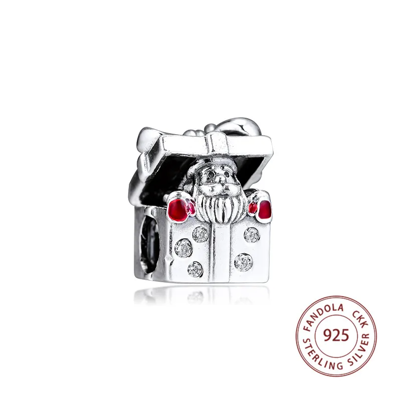 Рождественский подарок бусины-шармы из серебра 925 пробы в подарочной коробке с