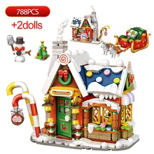LOZ 1223 Merry Christmas House Tree Santa Claus Snowman Sleigh 3D Model DIY Mini Blocks Bricks Building Toy for Children Blocks