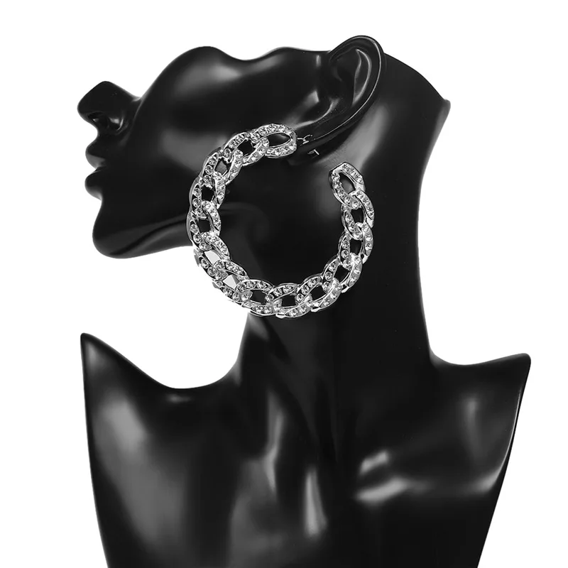 

Trendy Modern C-Shape Link Chain With Crystals Stone Women Female Stud Earrings for Wedding Party Gold Rhinestone Earring Gift