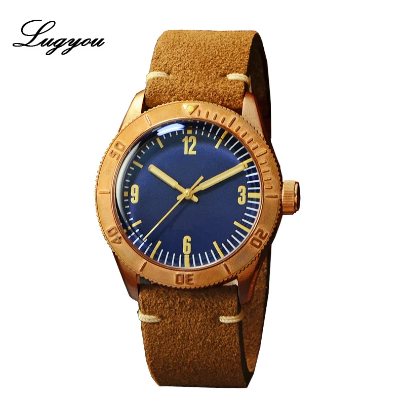 Blue No Logo PT Lugyou San Martin, бронзовые часы для ныряльщиков, автоматический вращающийся ободок, Водонепроницаемость 200 м, сапфировый куполообразный кристалл, ремешок из натуральной кожи - Цвет: Blue No Logo PT