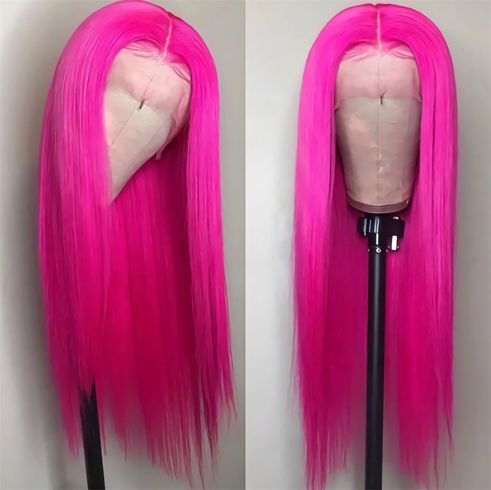 

Long Straight Lace Front Wig Human Hair Pre Plucked Bleached Knots for Women Red Grey Green Blue Colored Transparent Lace Wigs