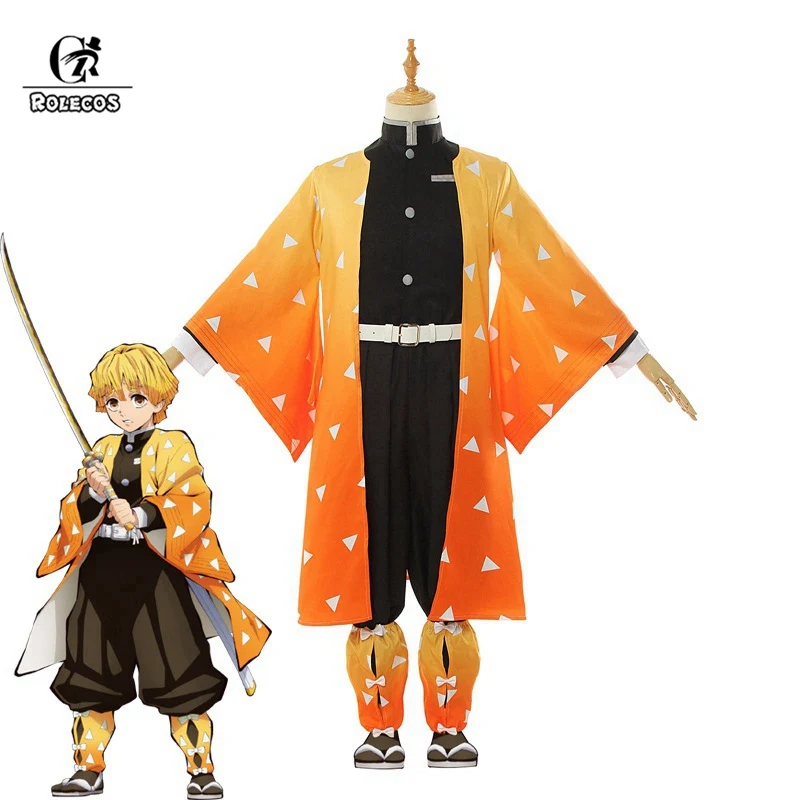 ROLECOS Аниме Костюм Kimetsu no Yaiba Косплей демона убийца агатсума зенитсу косплей костюм для мужчин кимоно костюм на Хэллоуин