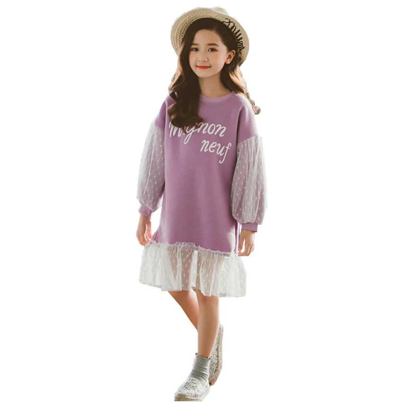 Новое Хлопковое платье с капюшоном для девочек подростков Детские свитшоты