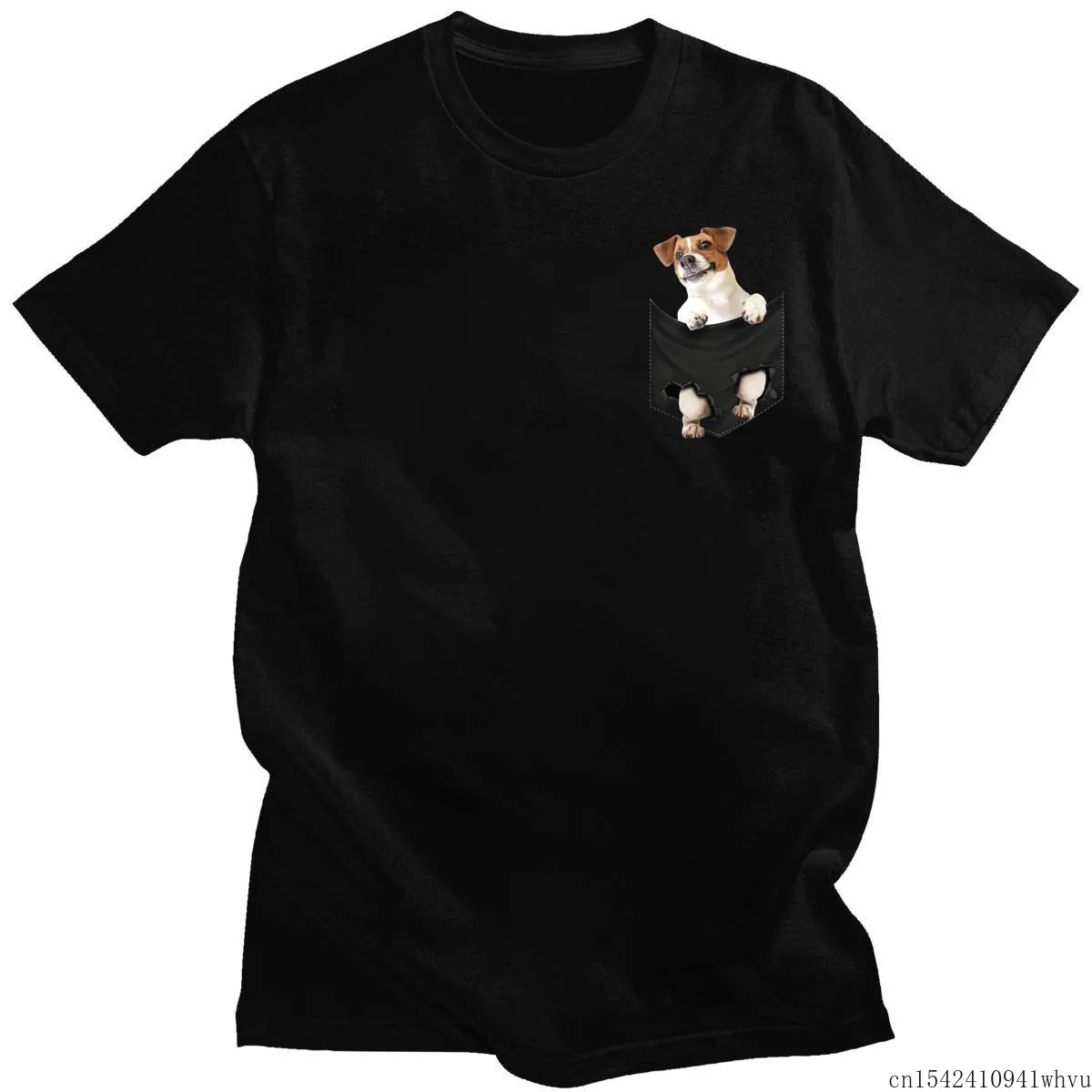 

Jack Russell Inside Pocket Dog Lovers Black Mens Fashion T-shirt Unisex Summer Lycra O-neck Casual 3D Print T Shirt Size M-5XL