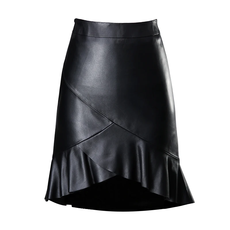 

Eight page gourd fish tail skirt women's leather skirt new autumn and winter lotus leaf skirt pleated skirt medium length