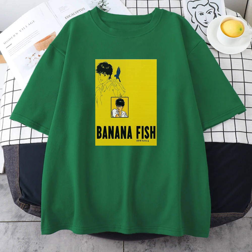 

Banana Fish Art Prints T Shirts Womens Funny Pattren Short Sleeved Retro Style Tee Shirts Aesthetic Crewneck Womans T-Shirts