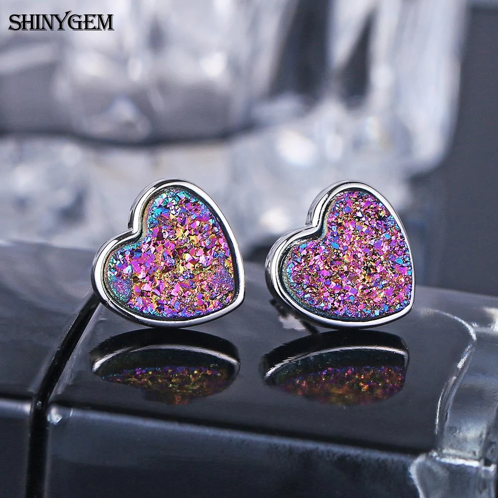 Женские серьги гвоздики с натуральным кристаллом ShinyGem 10 мм из стерлингового