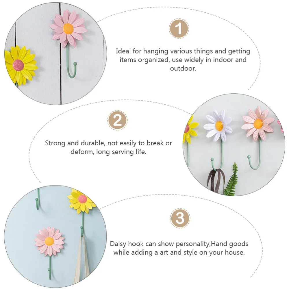 

Rural Wall Mounted Hook Decorative Wall Ornament Daisy Hanger with Adhesive