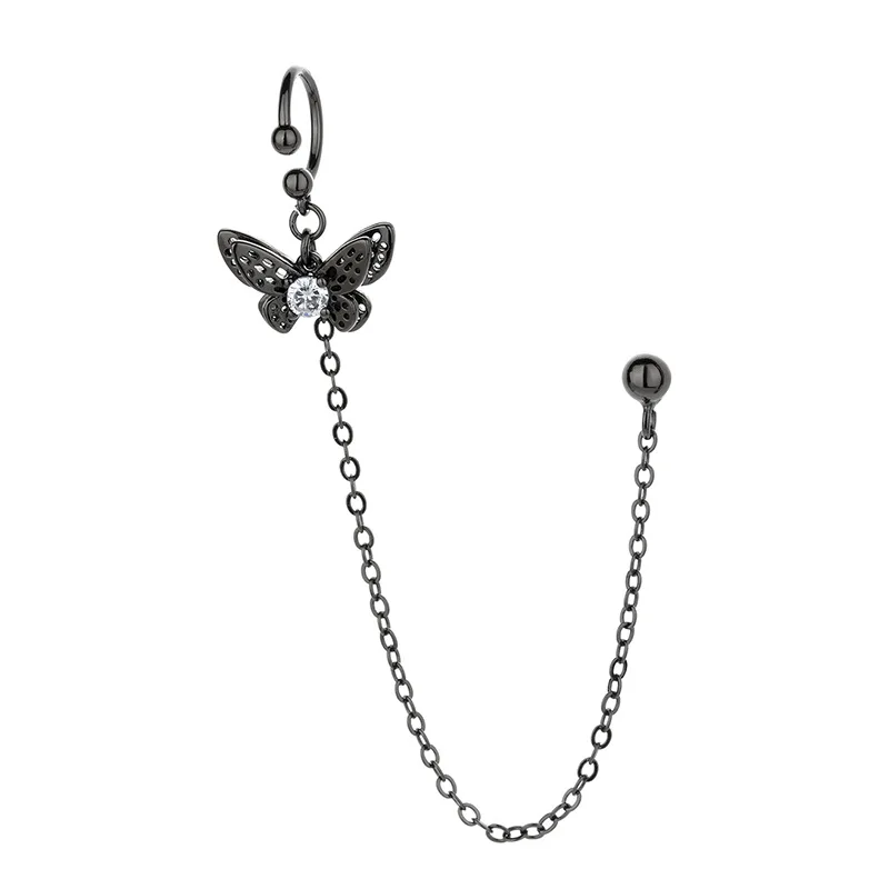 

1 Pieces Crystal butterfly Ear Cuff Clip Chain Clip On Earrings for women Fashion Silver Color Jewelry New Black Earcuff Korea
