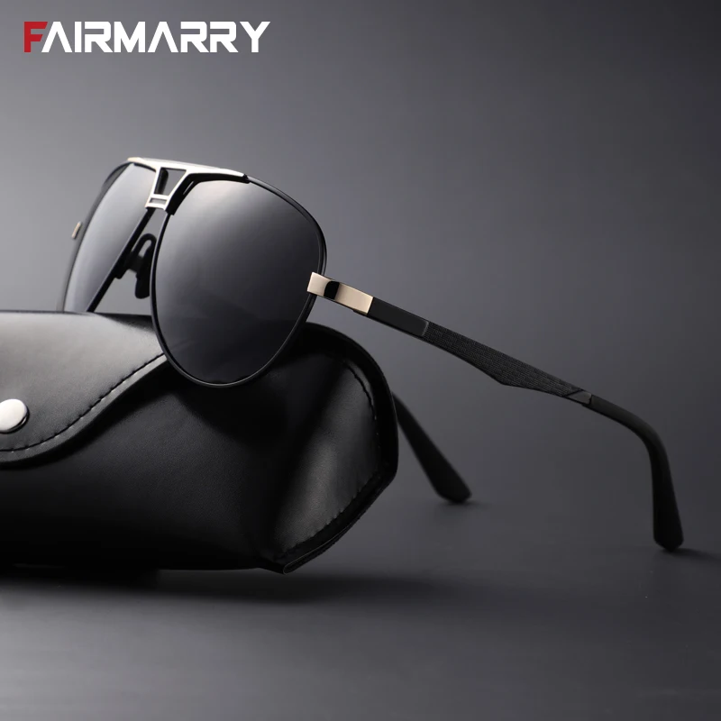 

Fairmarry Reinforced Double-Beam Frame Pilot Sunglasses For Men Night Vision TAC Lenses Polarized Sun Glasses UV400