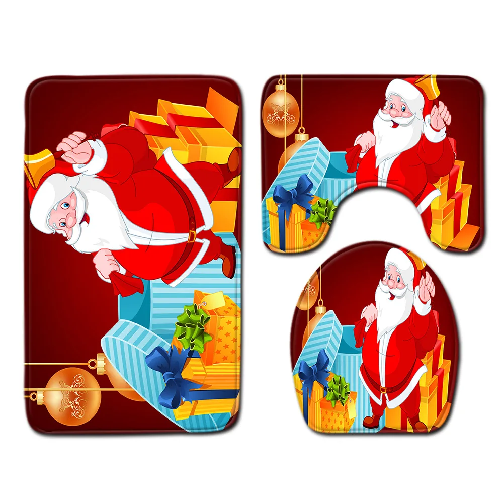 Рождественские коврик для ванной комнаты Набор Впитывающий Коврик и душа