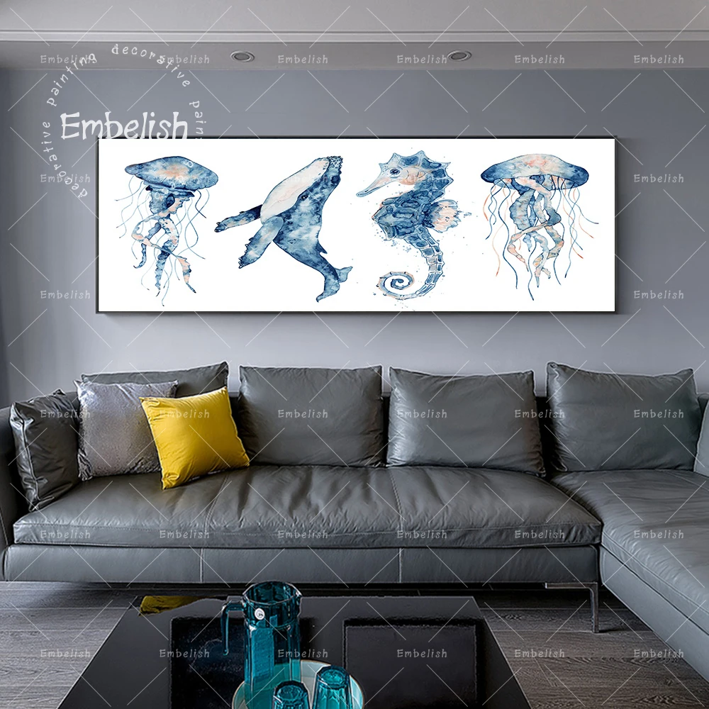 1 шт. акварель рыба медуза Кит морская лошадь фотообои для гостиной искусство на