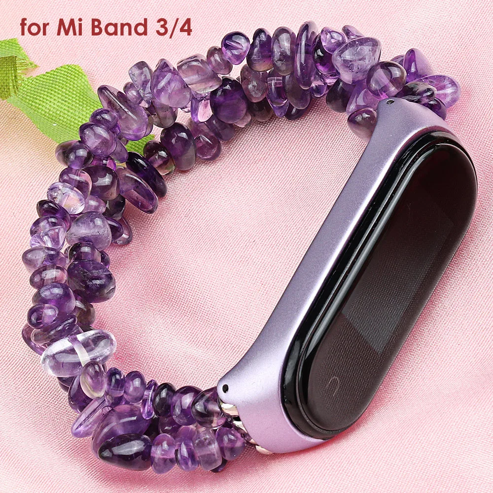 Creative Beads Strap for Xiaomi Mi Band 6 5 4 Bracelet Wristband Woman Miband 7 Watchband Natural Stone Luxury Handmade Lavender