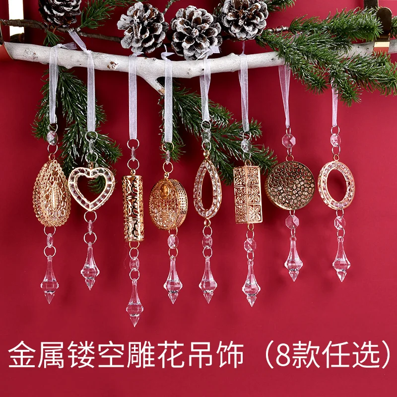 

Festive Decorations Golden Iron Art Acrylic Crystal Dress Up Charm Christmas Tree Window Scene Decoration Pendant