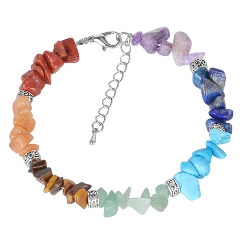 

7 Chakra Healing Balance Crystal Gravel Bracelet Lava Yoga Reiki Prayer Stone Bracelets