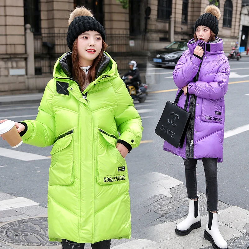 2021 Women Winter Jacket  Long Parkas Thick Down Cotton Warm Coats Korean Oversize Streetwear Hoodies Black Puffer Female Jacket