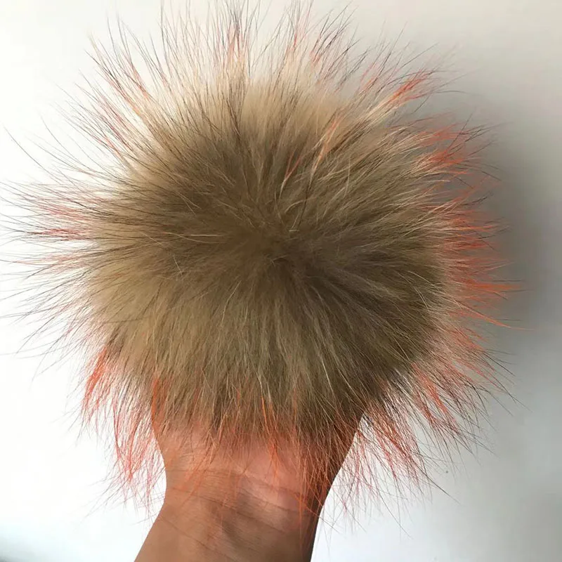 nature orange tips DIY 14 см 15 см помпоны из натурального меха лисы, енота, норки, помпоны из меха, шапка, меховые помпоны, шляпа и сумка, обувь, шарф, аксессуары - Цвет: nature orange tips