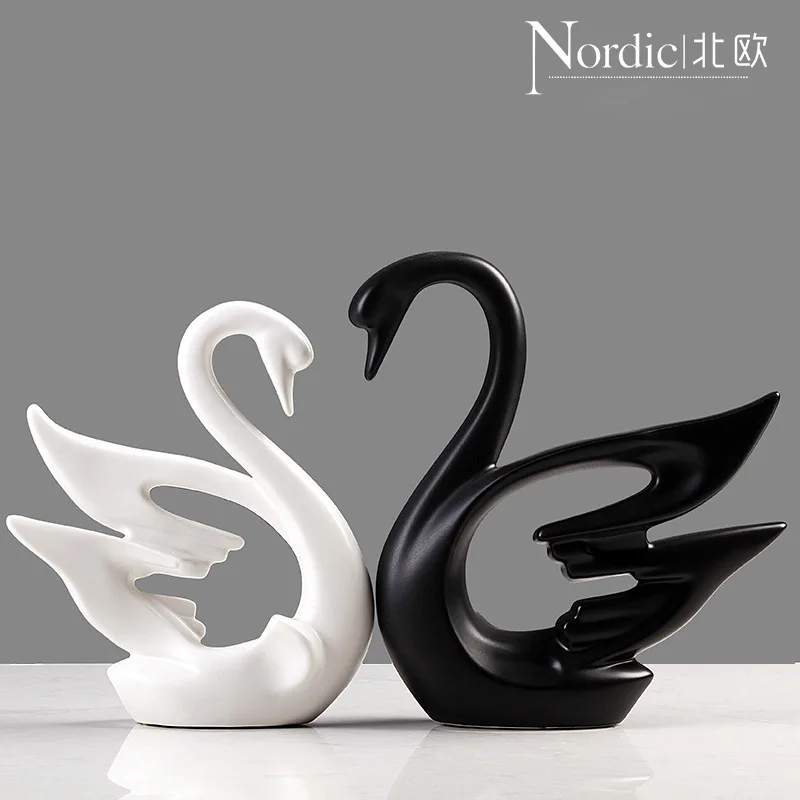 

Нордические минималистичные черно-белые украшения в виде лебедя для пар, свадебные подарки, Креативные украшения для гостиной, новые керам...