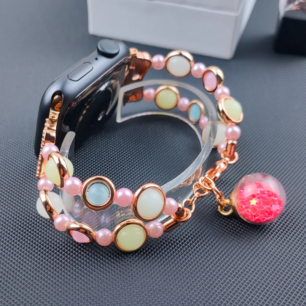 

Women strap for apple watch 40mm 38mm band Night Luminous Pearl bracelet for iwatch se series 6 5 4 3 44mm 42mm bands correa