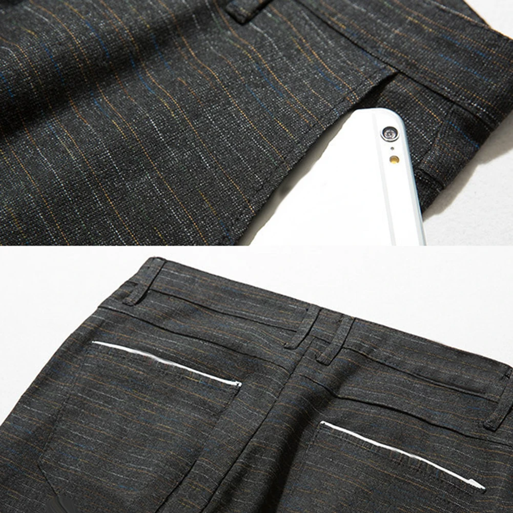 

Men Solid Color Zip Button Closure Pockets Straight Long Pants Business Trousers Office High Quality Trousers Business Pants