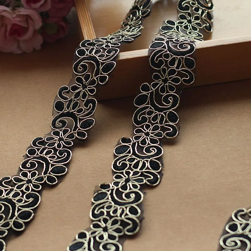 2 ярдов Черная Золотая автомобильная лента с изображением кости кружева 35 мм