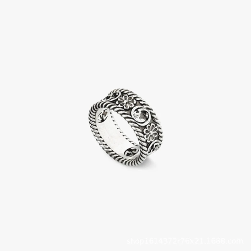 

925 Sterling Silver classic Daisy retro silver twist thread couple ring