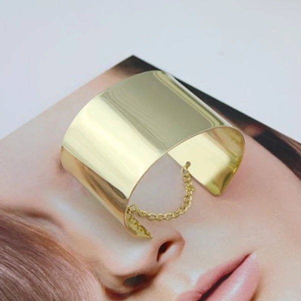 1 пара панк Ro зеркальный золотой цвет сплав широкий металлический браслет