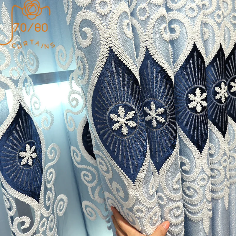 

European-style High-end Embroidery Chenille Curtains for Living Room and Bedroom Finished Products Customization