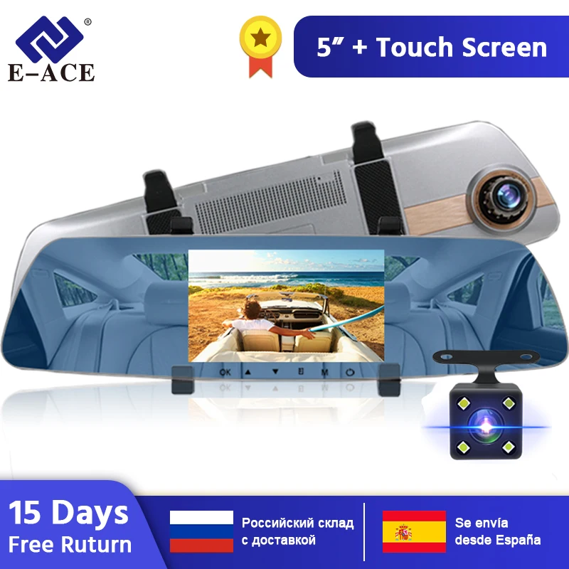 E-ACE A17 5 дюймов Автомобильный видеорегистратор с сенсорным экраном HD 1080P видео рекордер Авто регистратор зеркало заднего вида камера ночного видения видеорегистратор