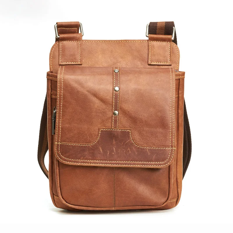 Leather MEN'S Bag Wholesale Full-grain Men's Shoulder Korean-style New Style Casual Verticle Cross-body |