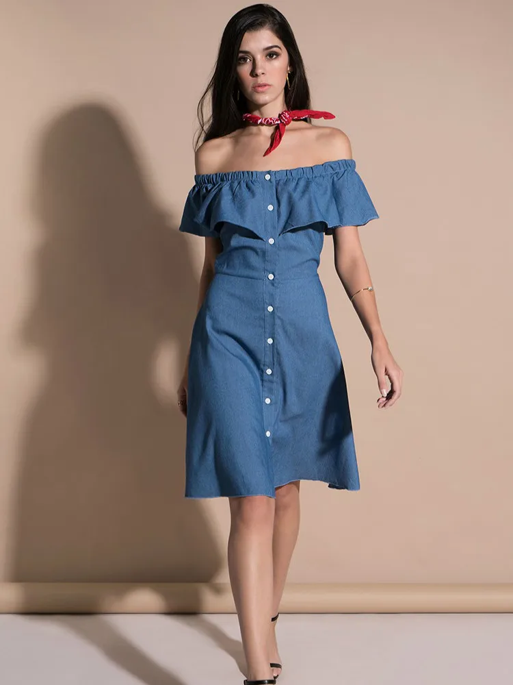 Aurkrrvn винтажные гофрированные джинсовые платья с воротником-лодочкой женские