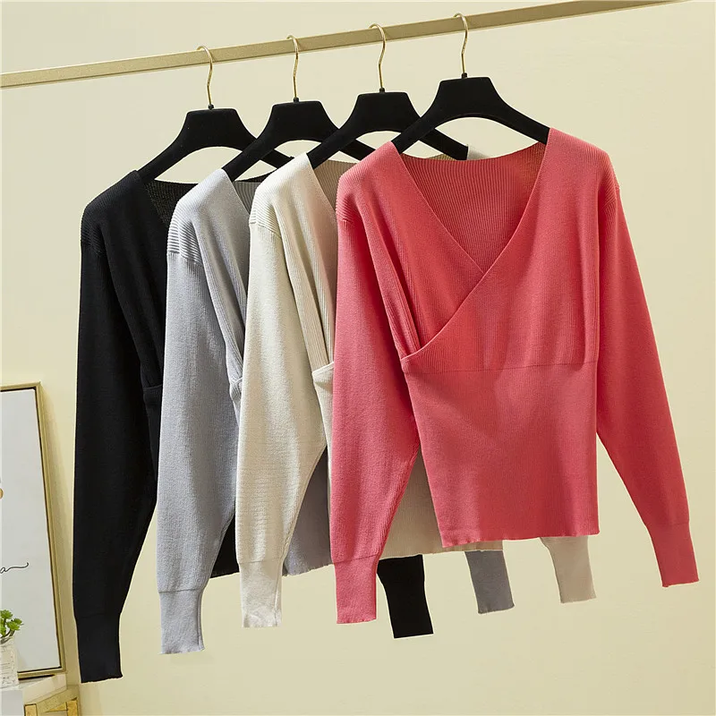 

2021 Autumn And Winter New Round Neck Colorful Patchwork Pullover Korean Style Knitted Ruffles Slim Sweater Women's Top
